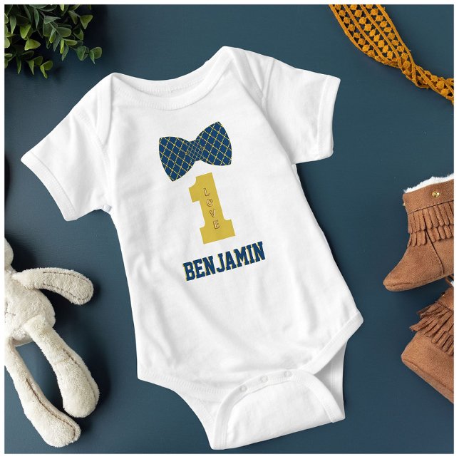 Baby Boy Name One Love Bow Tie Blue  Baby Bodysuit (Creator Uploaded)