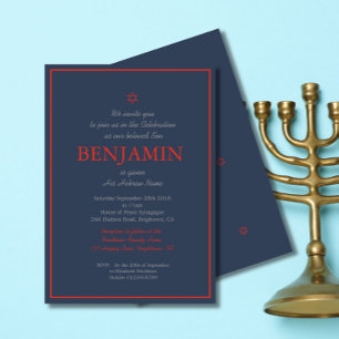 Baby Boy Naming Ceremony Hebrew Jewish Blue Red Invitation
