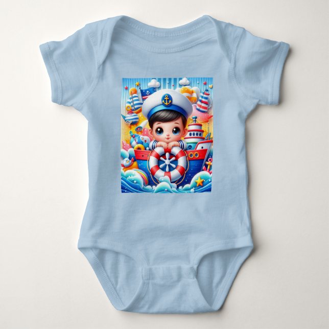 Baby Boy Nautical Adventure Baby Shower Bodysuit (Front)