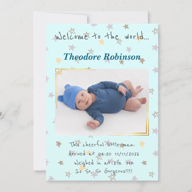 Baby Boy New Arrival Announcement (Front)