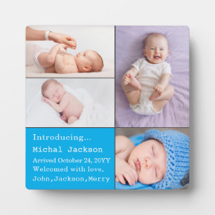 Baby Boy Newborn Photo Birth Announcement Blue  Plaque