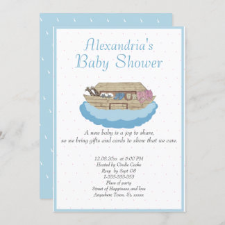 Baby Boy Noah's Ark Blue Baby Shower Invitation