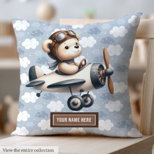 Baby Boy Nursery Blue Brown Teddy Bear Pillow
