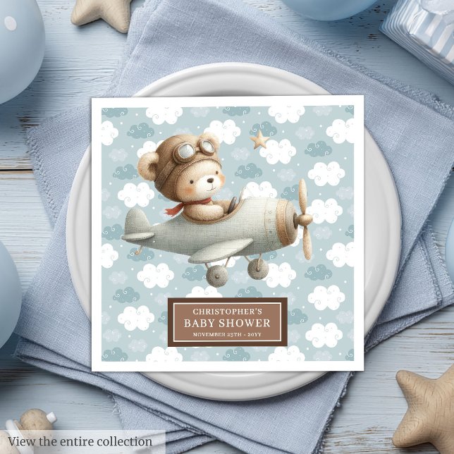 Baby Boy Nursery Themed Teddy Bear Pilot Napkins (Baby Boy Nursery Themed Teddy Bear Pilot Napkins)