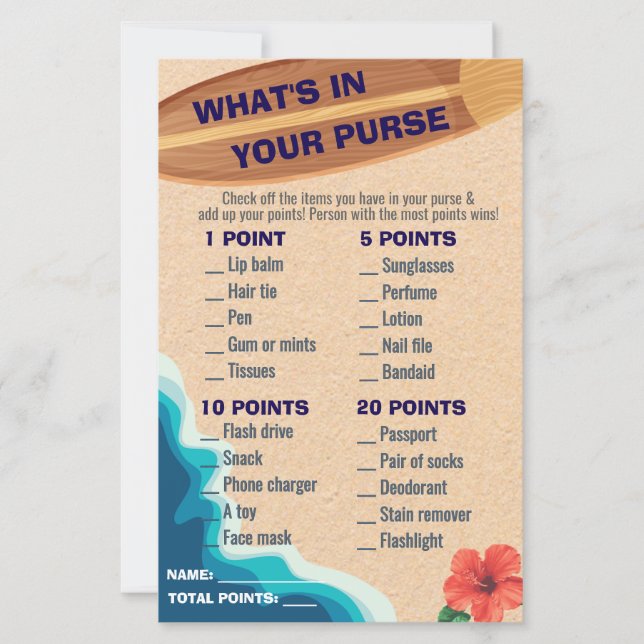 Baby Boy On Board What's In Your Purse Baby Shower (Front)