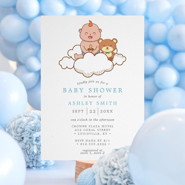 Baby Boy on Cloud Cute Baby Shower Invitation (Creator Uploaded)