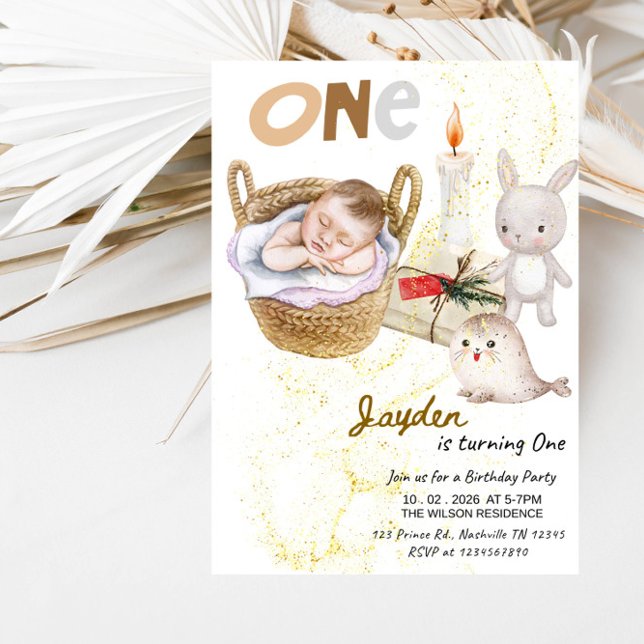 Baby Boy ONE 1st Birthday-Boy First Birthday Party Invitation (Creator Uploaded)