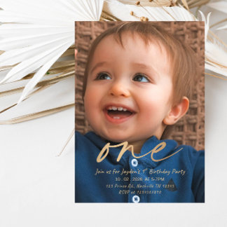 Baby Boy ONE 1st Birthday - Modern First Birthday  Invitation