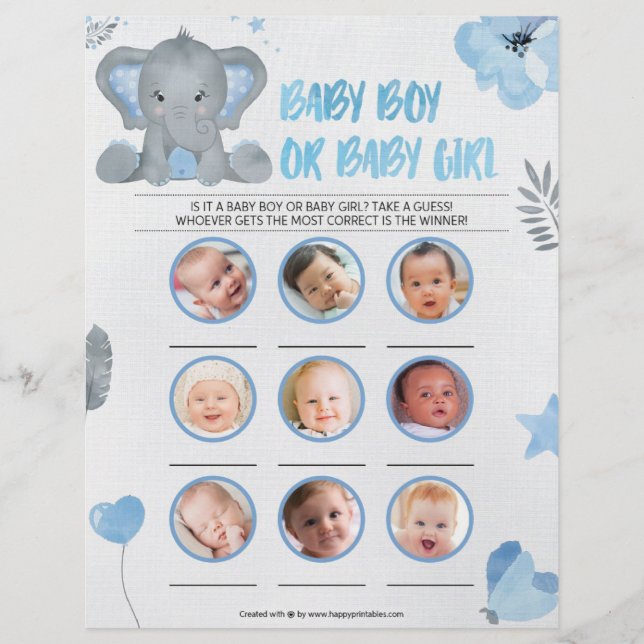 Baby Boy Or Baby Girl [Baby Elephant [Blue] Custom Letterhead (Front)