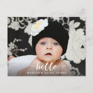 Baby Boy or Girl Hello Photo Birth Announcement Postcard