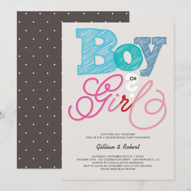 Baby Boy or Girl Pink Blue Gender Reveal Party Invitation (Front/Back)