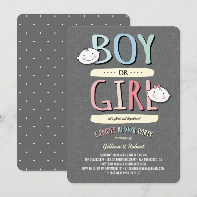 Baby Boy or Girl Pink Blue Gender Reveal Party Invitation (Front/Back)