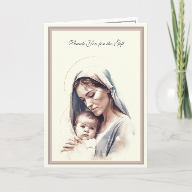 Baby  Boy or Girl Religious Catholic Thank You Card (Front)