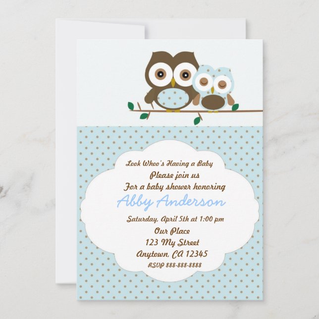 Baby boy owl baby shower invitation (Front)