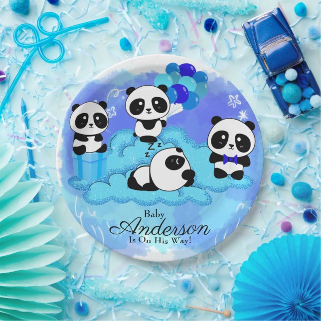 Baby Boy Pandas Baby Shower Paper Plates (Party)