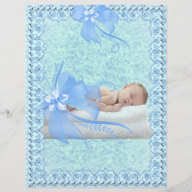Baby Boy Paper with Lace and Pearls Scrapbooking (Front)