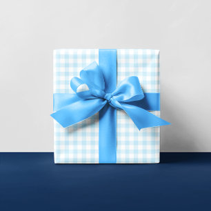 Baby Boy Pastel Blue Gingham Plaid Multi Wrapping Paper Sheet