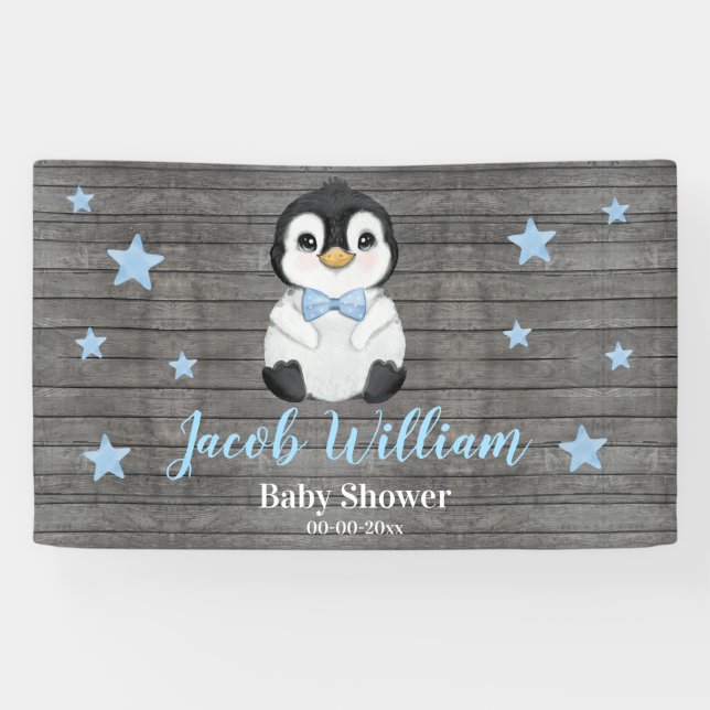 Baby Boy Penguin Banner Sign Backdrop Shower (Horizontal)