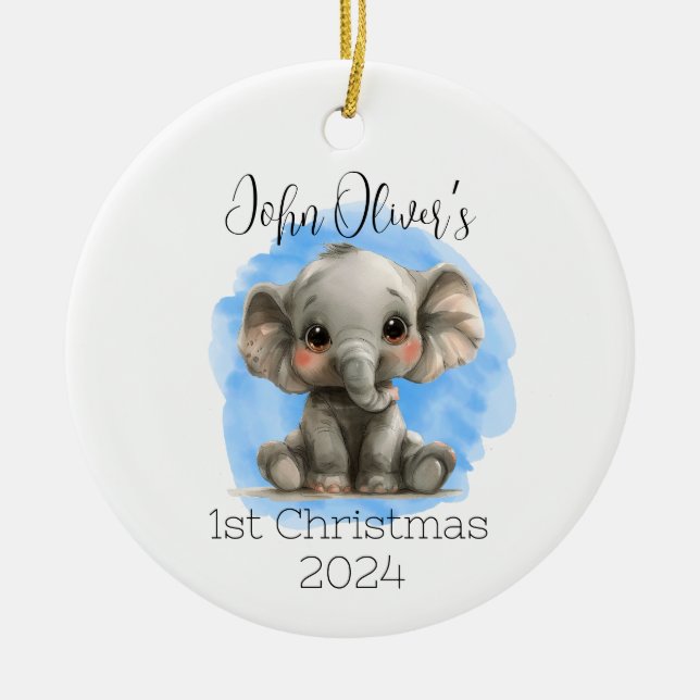 Baby Boy Personalised Elephant Ornament  (Front)