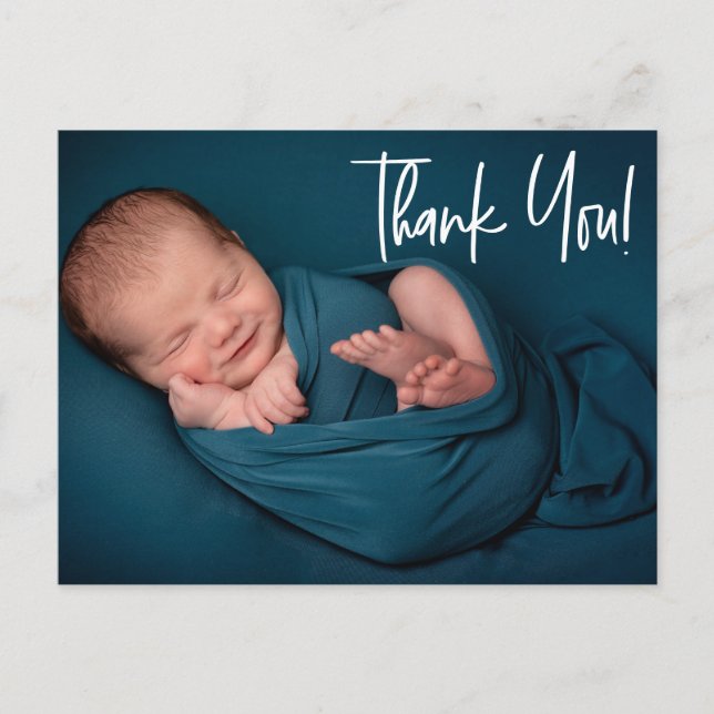 Baby Boy Photo baby shower thank you Handlettering Postcard (Front)