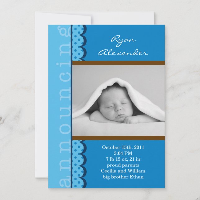 Baby Boy Photo Birth Announcement (Front)