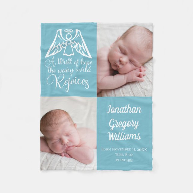 Baby Boy Photo Blue Custom Religious Christmas Fleece Blanket (Front)