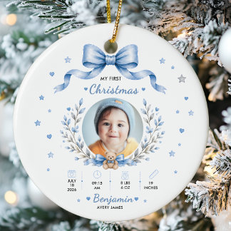 Baby Boy Photo Christmas  Ceramic Tree Decoration