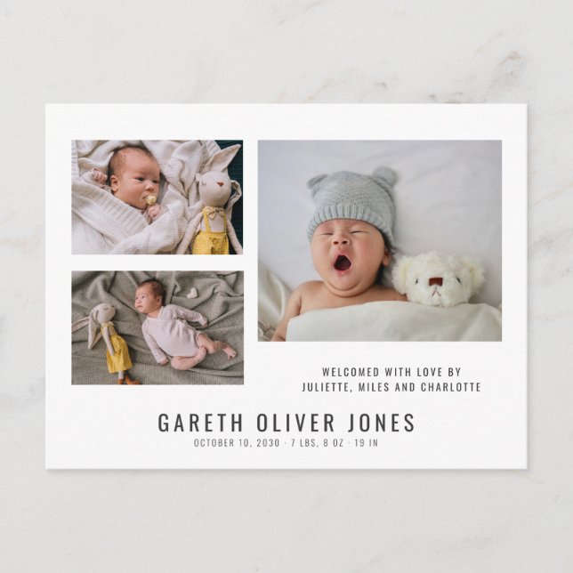 Baby Boy Photo Collage Birth Announcement Postcard (Front)