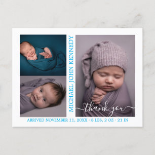 Baby Boy Photo Collage Script Birth Announcement Postcard