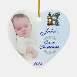 Baby Boy Photo First Christmas Decoration blue