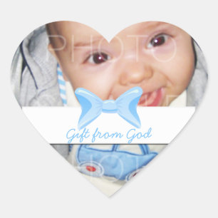 Baby boy Photo Gift from God Blue bow Heart Sticker