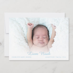 Baby Boy Photo Modern Elegant Script Name Birth Announcement