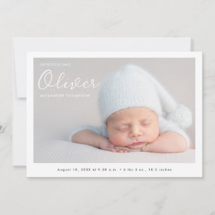 Baby Boy Photo Modern Name Script Birth Announcement