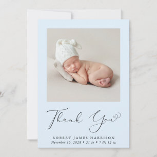 Baby Boy Photo Thank You Blue Birth Announcement