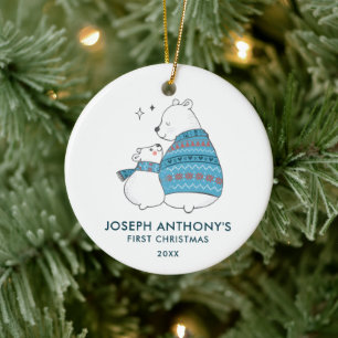 Baby Boy Polar Bear Personalised First Christmas Ceramic Tree Decoration