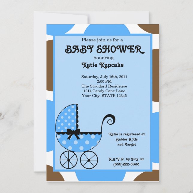 Baby Boy Polka Dot Stroller Baby Shower Invitation (Front)
