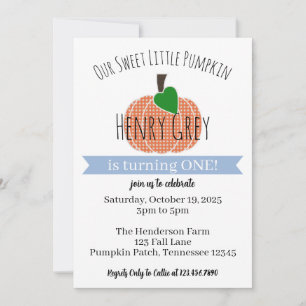 Baby Boy Pumpkin First 1st Birthday Invitation