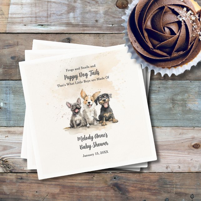 Baby Boy Puppy Dog Tails Baby Shower Napkin (Baby Boy Puppy Dog Tails Baby Shower Cocktail Napkin with Watercolor Puppies, Shower Details.
)