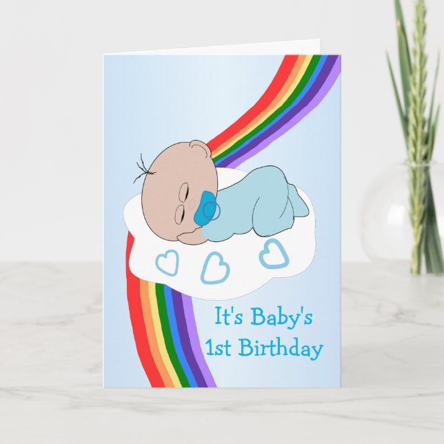 Baby Boy Rainbow 1st Birthday Card (Front)