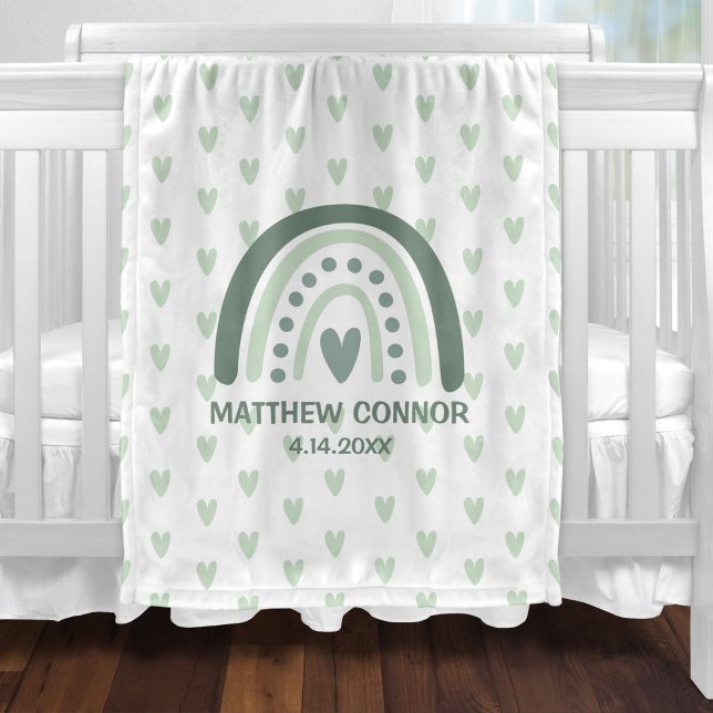 Baby Boy Rainbow and Hearts Personalized Fleece Blanket (Creator Uploaded)