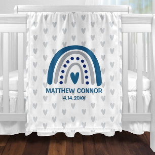 Baby Boy Rainbow and Hearts Personalized Fleece Blanket