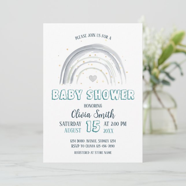 Baby Boy Rainbow Baby Shower  Invitation (Standing Front)