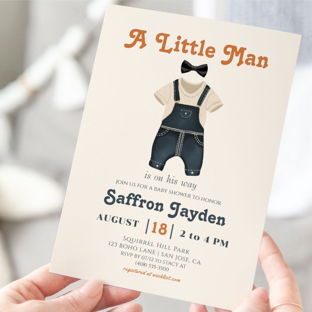 Baby Boy Retro Terracotta Blue Denim Baby Shower Invitation (Creator Uploaded)