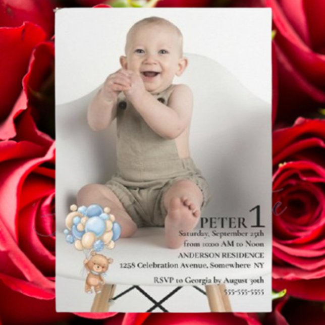  Baby Boy’s 1st Birthday Invitation (Celebrate your baby boy’s 1st birthday with a heartfelt invitation.)