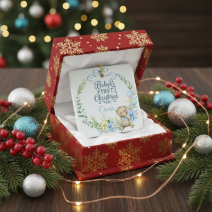 Baby Boy’s First Christmas Personalized Name Photo Ceramic Ornament