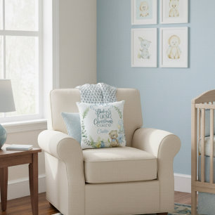 Baby Boy’s First Christmas Personalized Name Photo Cushion
