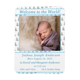 Baby Boy Sailboats Themed Birth Announcement Magnet