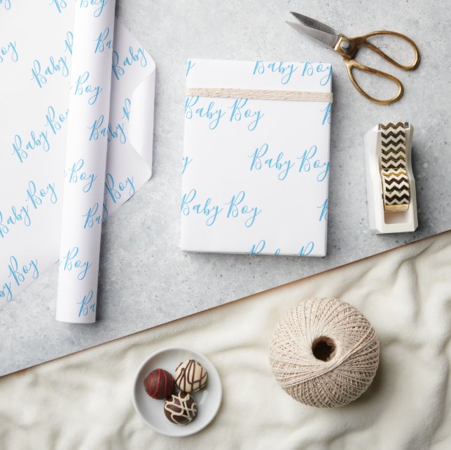 Baby Boy Script Blue Shower  Wrapping Paper (Crafts)