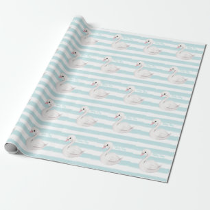 Baby Boy Script Blue Stripe Baby Shower Wrapping Paper