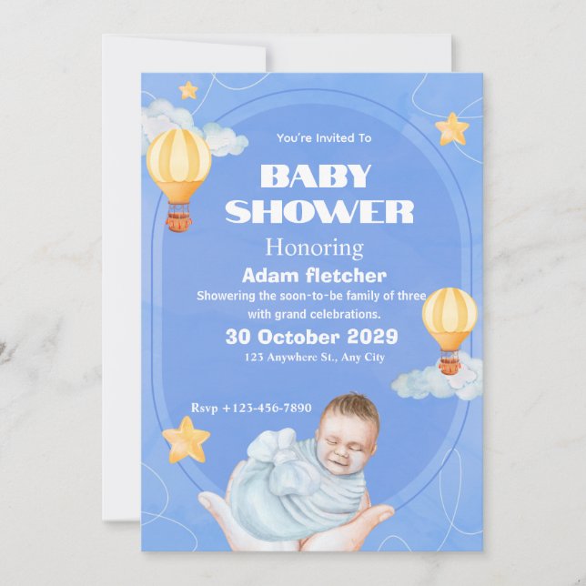 Baby Boy Shower Balloon Invitation Template (Front)